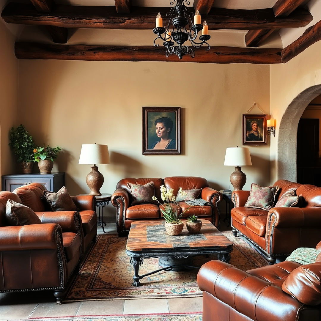 traditional leather furniture pieces - 25 Spanish Style Living Room Ideas