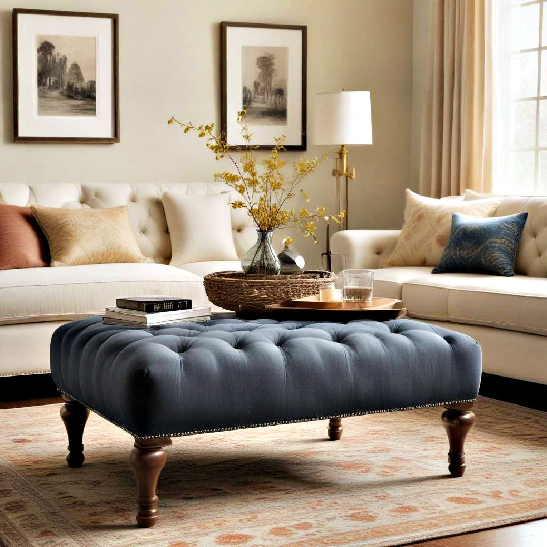 traditional living room with upholstered ottoman - 25 Traditional Living Room Ideas