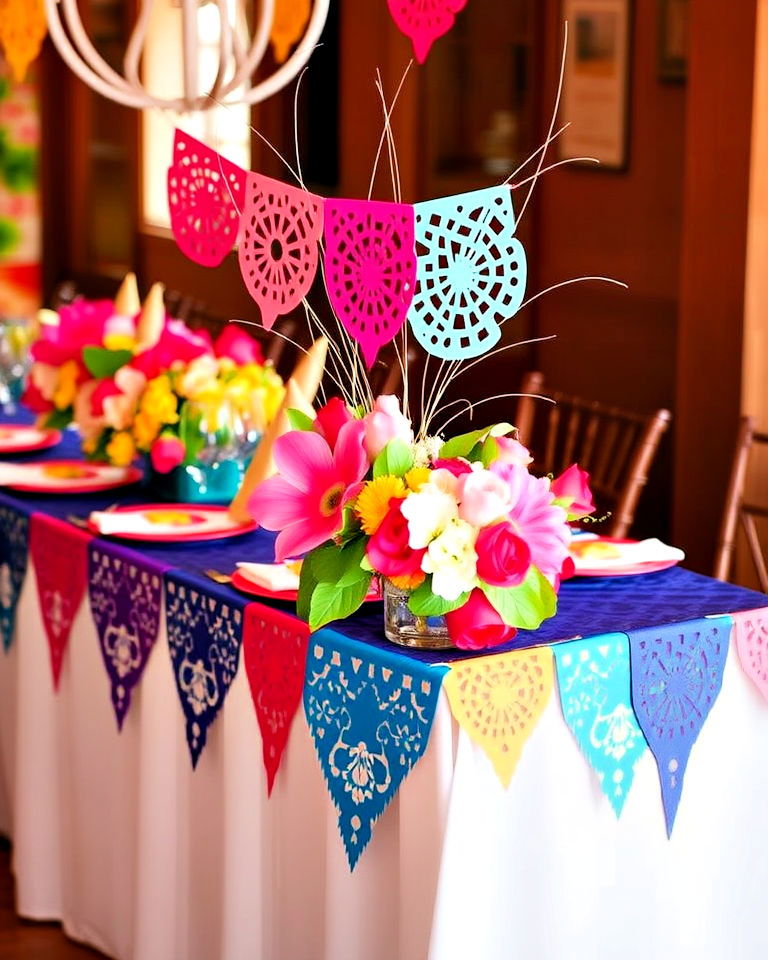 traditional mexican papel picado accents - 20 Mexican Table Decor Ideas