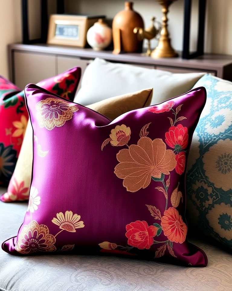 traditional silk throw pillows - 25 Asian Living Room Ideas