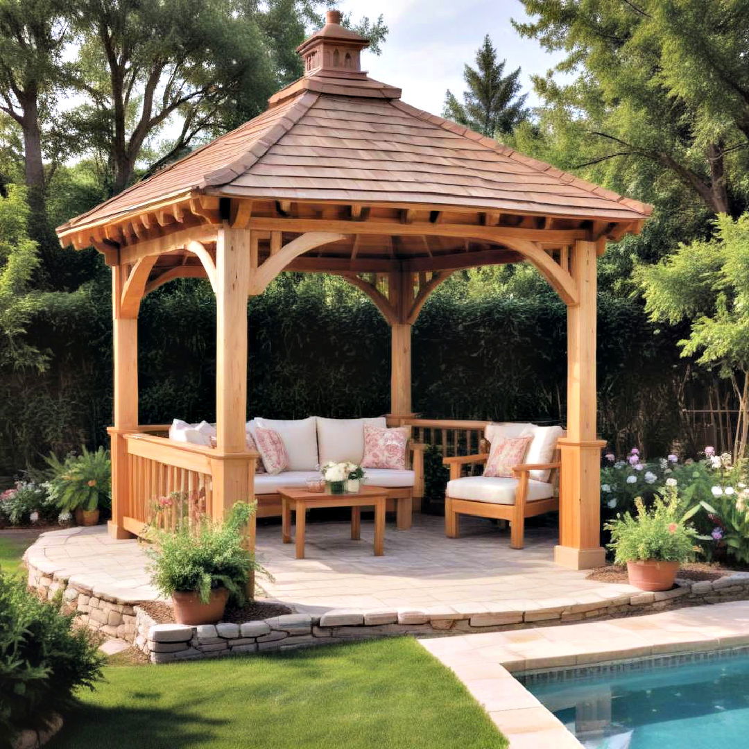 traditional wooden gazebo - 15 Pool Gazebo Ideas