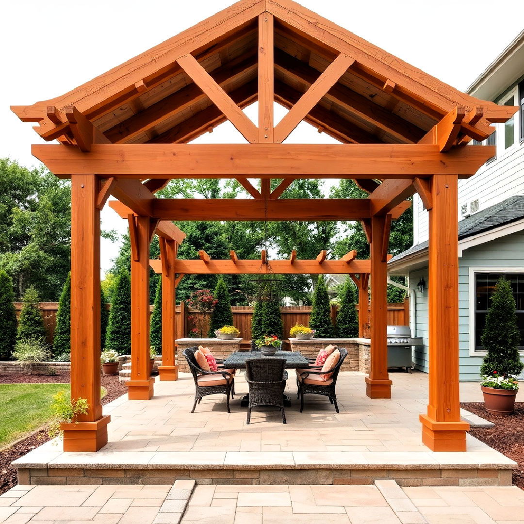 traditional wooden pergola with a classic design - 40 Patio With a Pergola Ideas