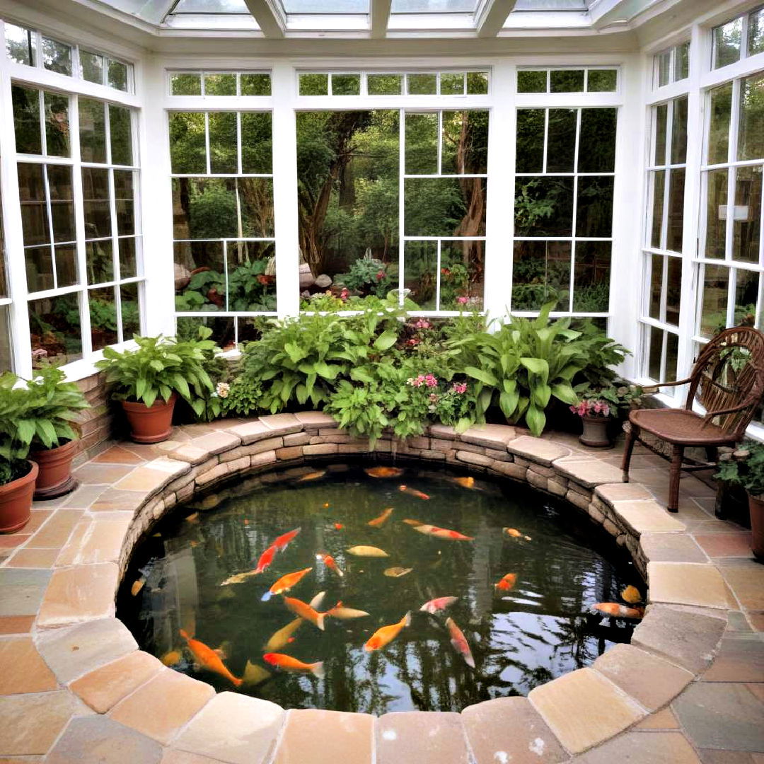 tranquil fish pond in sunroom - 30 Sunroom Ideas