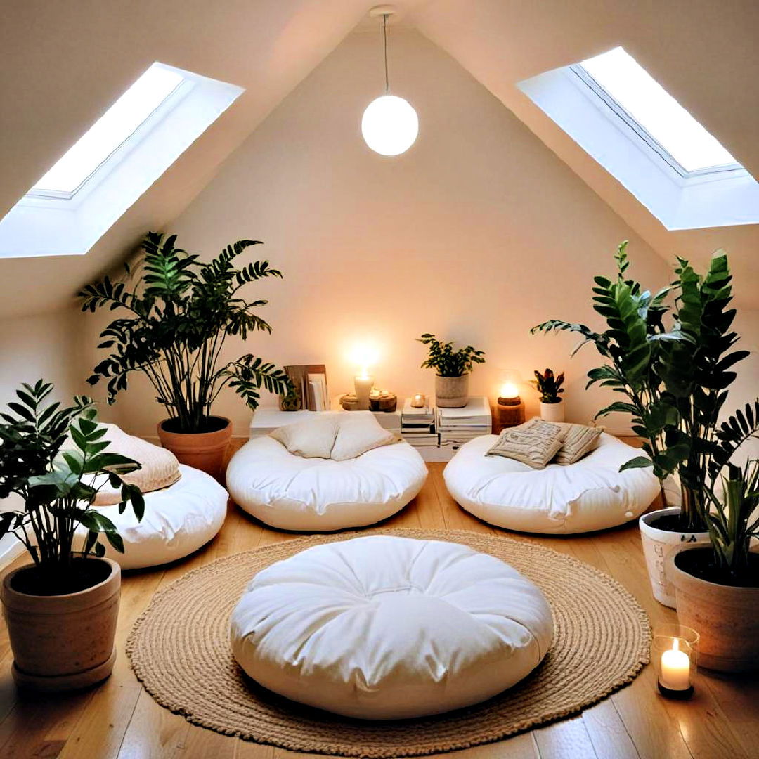 tranquil meditation corner for attic room - 30 Low Ceiling Small Attic Room Ideas