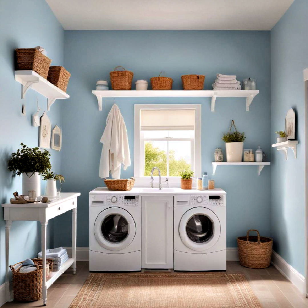 tranquil sky blue with white accents - 25 Laundry Room Paint Ideas