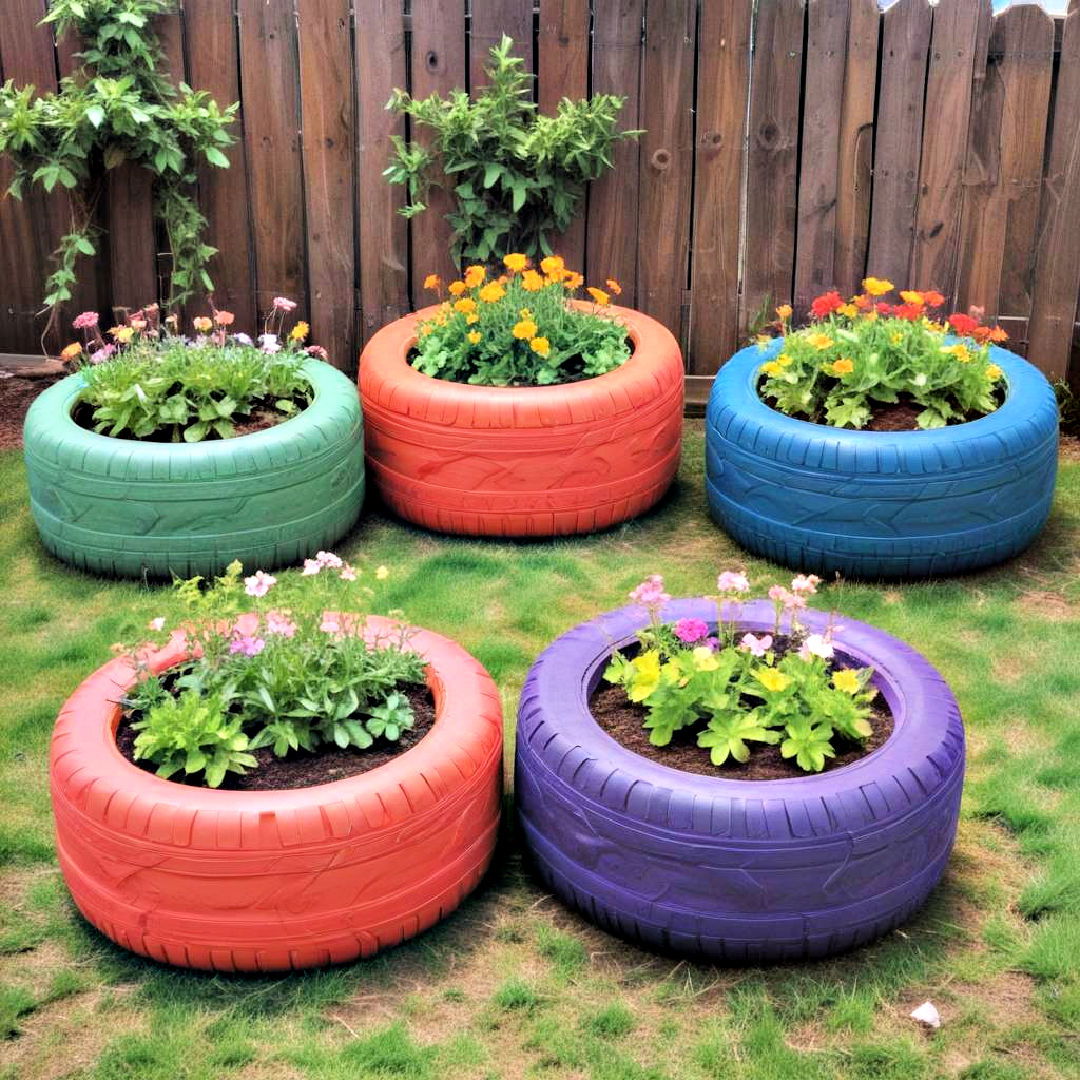 transformed old tires into colorful garden features - 40 Container Garden Ideas