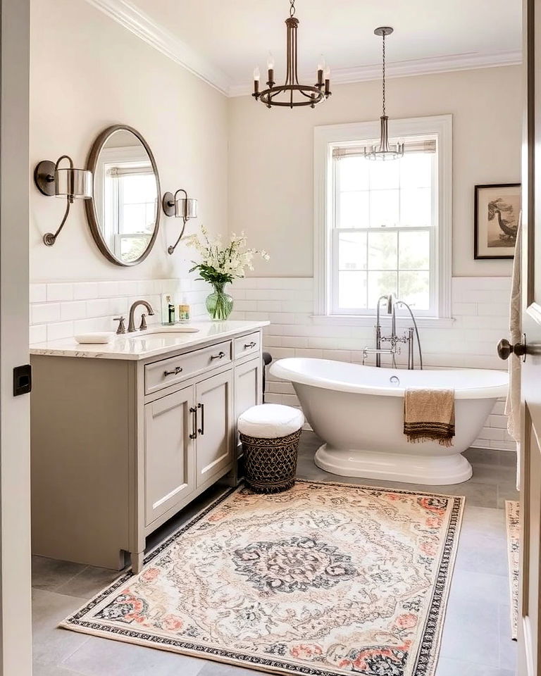 transitional bathroom with decorative rug - 30 Transitional Bathroom Ideas