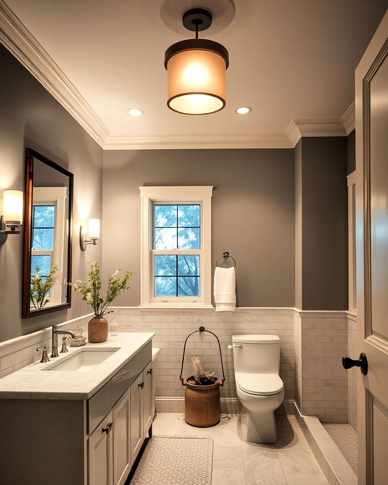 transitional bathroom with layered lighting - 30 Transitional Bathroom Ideas