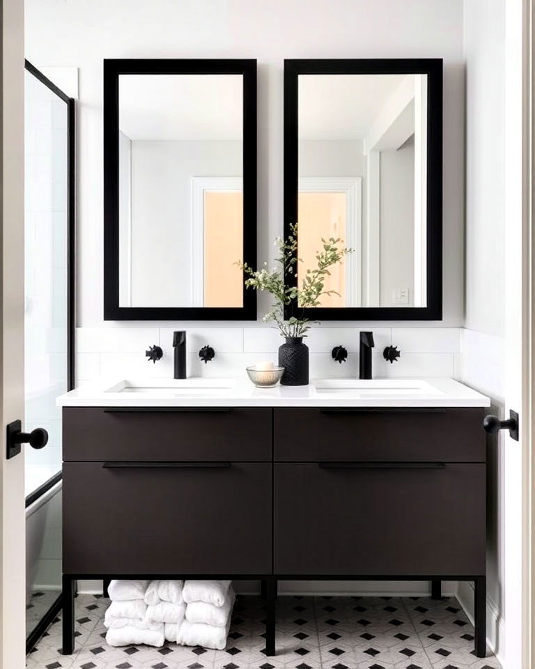 transitional bathroom with sophisticated black accents - 30 Transitional Bathroom Ideas