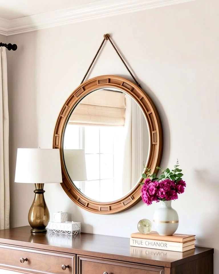 transitional bedroom with decorative mirror - 30 Transitional Bedroom Ideas
