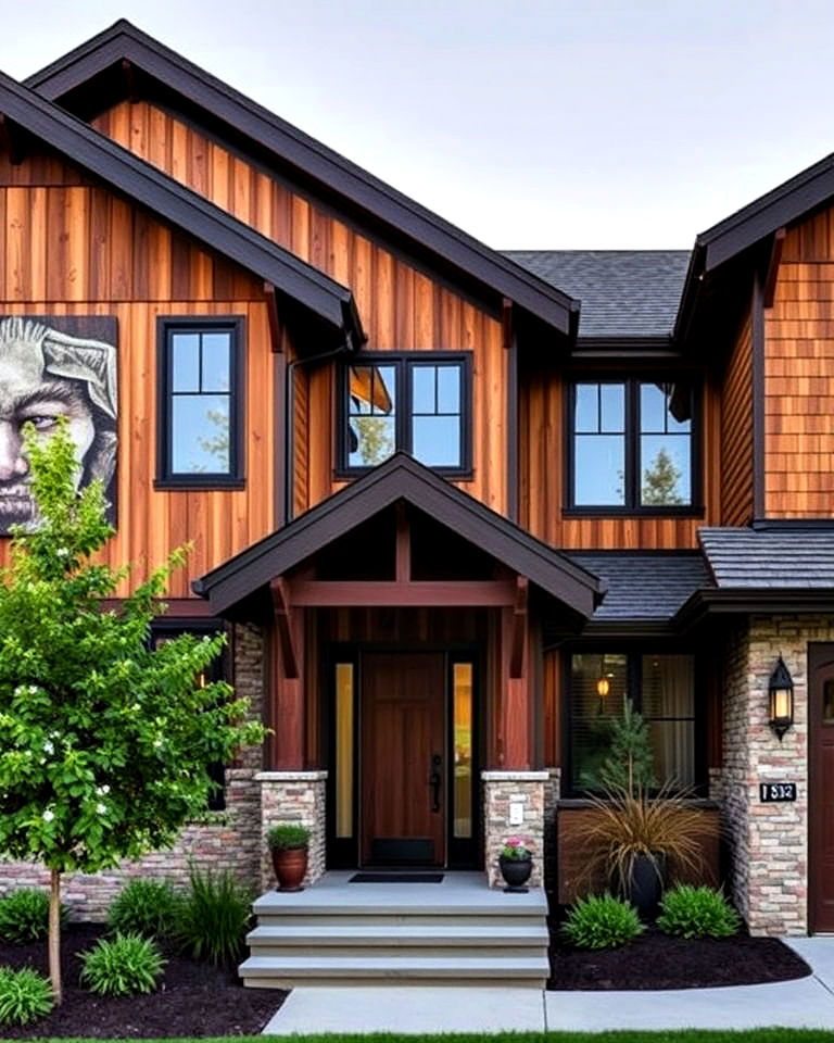 transitional home exterior with natural wood cladding - 30 Transitional Home Exterior Ideas