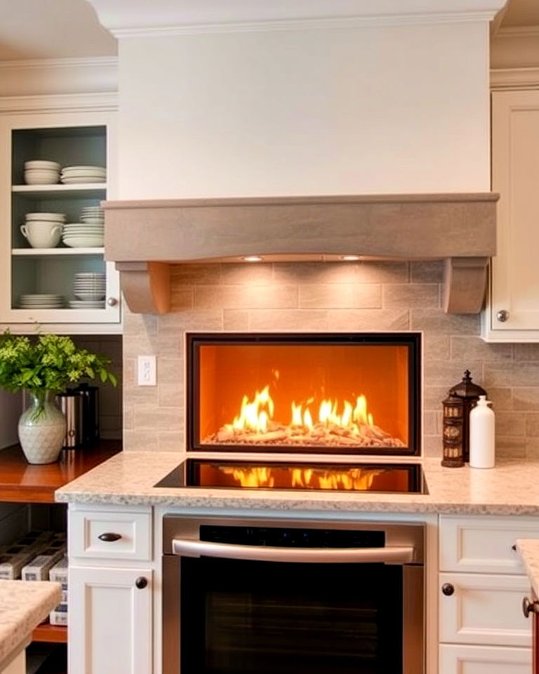 transitional kitchen with gas fireplace - 25 Kitchens With Fireplaces