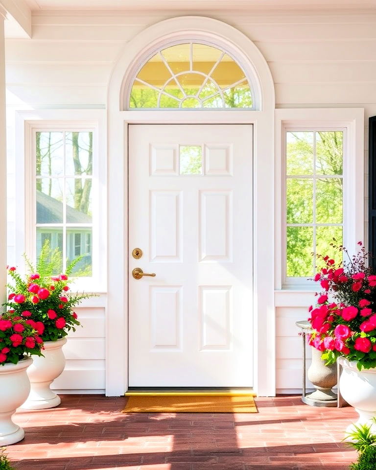 transom and sidelights for crisp white door - 20 Colonial Front Door Ideas