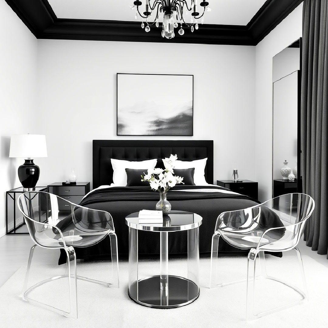 transparent furniture for black and white bedroom - 40 Black and White Bedroom Ideas