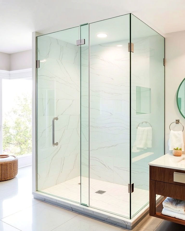 transparent glass shower enclosure - 30 Open Concept Bathroom Ideas