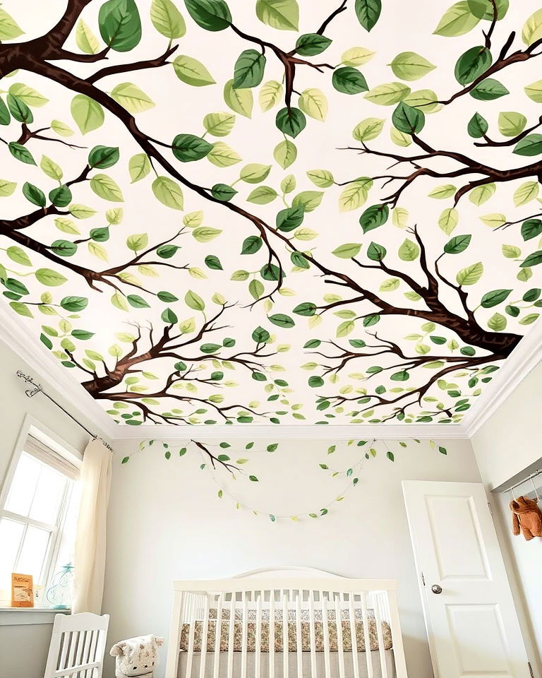 tree canopy ceiling for nature themed nursery - 20 Nature Themed Nursery Ideas