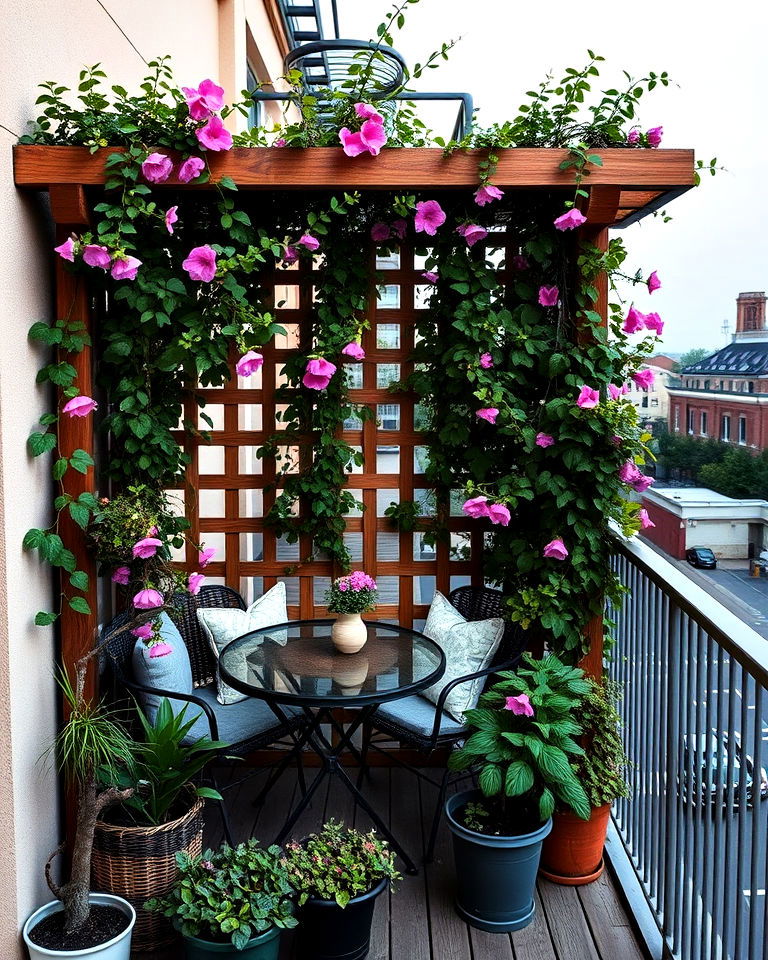 trellis with climbing plants for balcony - 40 Balcony Garden Ideas