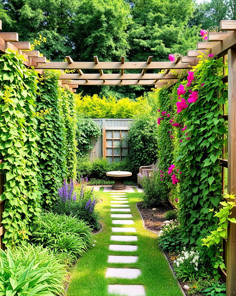 trellis with climbing vines - 30 Rustic Landscaping Ideas