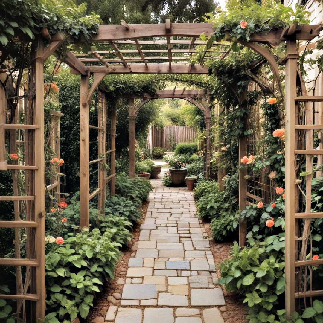 trellised walkway to create shaded corridor - 40 Small Backyard Landscaping Ideas