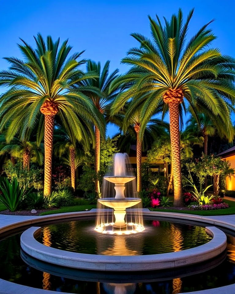 tropical backdrop with water feature - 30 Front Yard Palm Tree Landscape Design Ideas