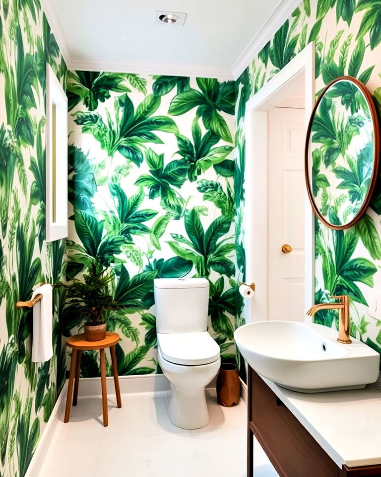 tropical green wallpaper for small green bathroom - 20 Small Green Bathroom Ideas