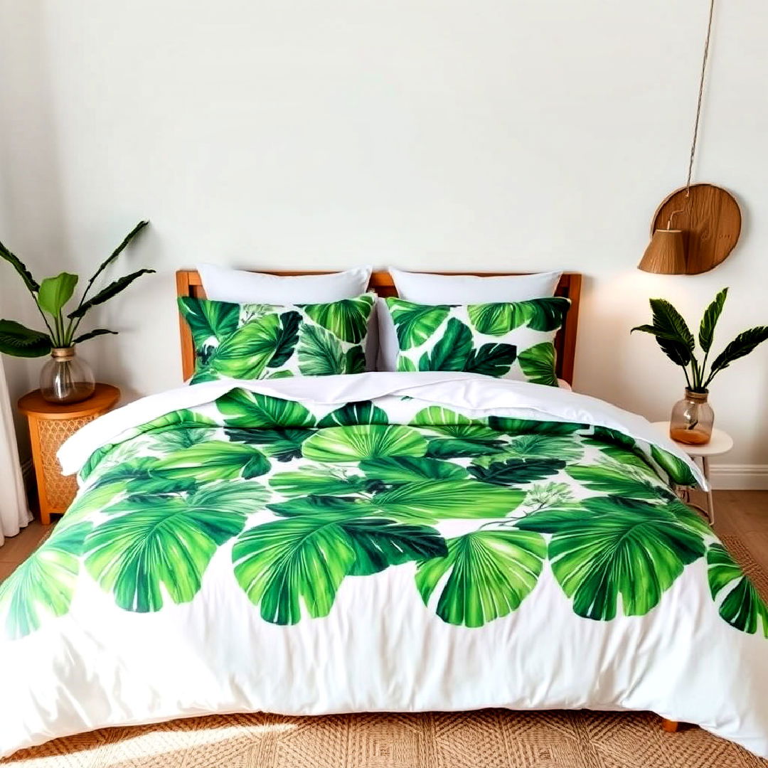 tropical leaf bedding for ocean themed bedroom - 40 Ocean-themed Bedroom Ideas