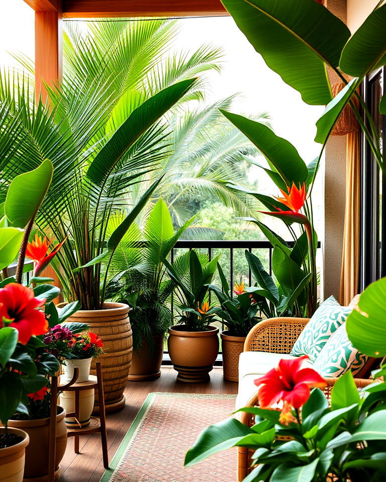 tropical oasis with lush plants - 40 Balcony Garden Ideas