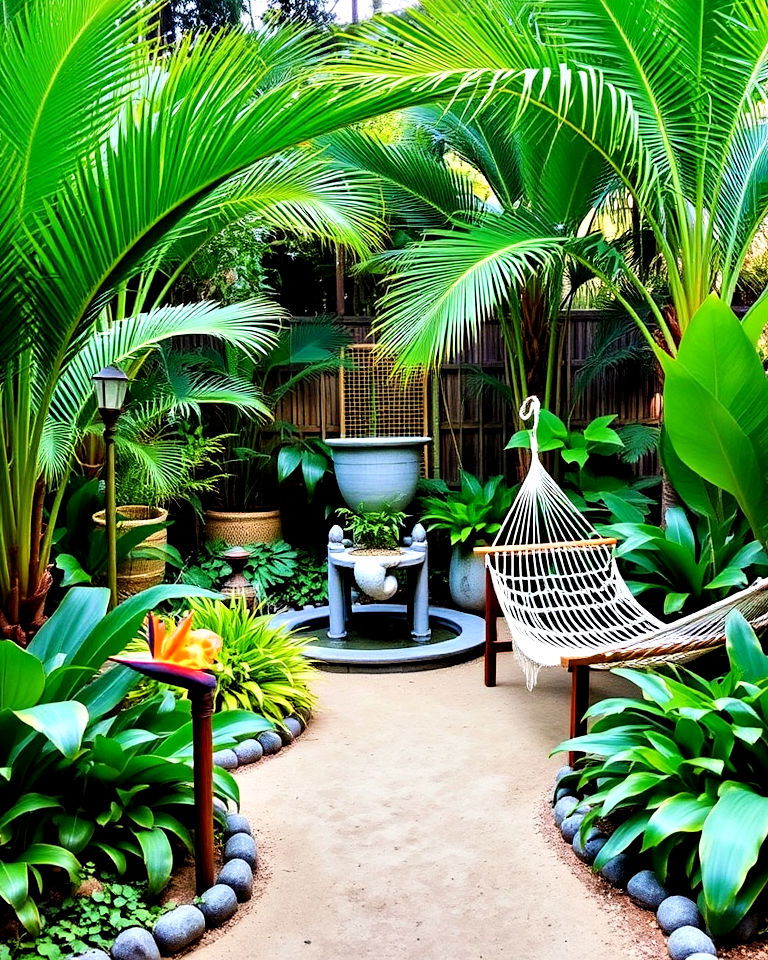 tropical retreat with lush plants - 25 Aesthetic Garden Ideas