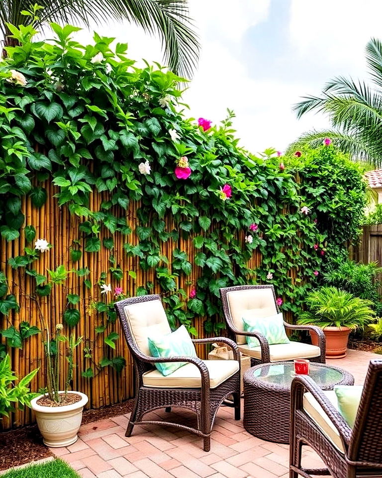 tropical themed privacy wall - 30 Florida Backyard Ideas