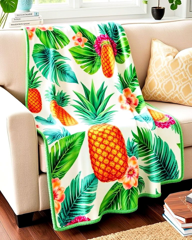 tropical themed throw blanket - 25 Tropical Living Room Ideas