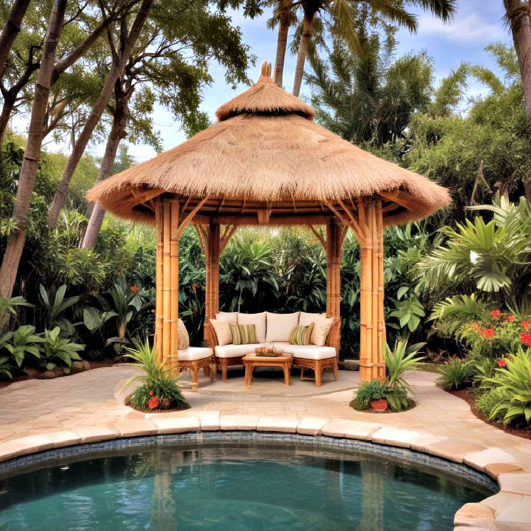 tropical tiki gazebo for poolside settings - 40 Gazebo Design Ideas