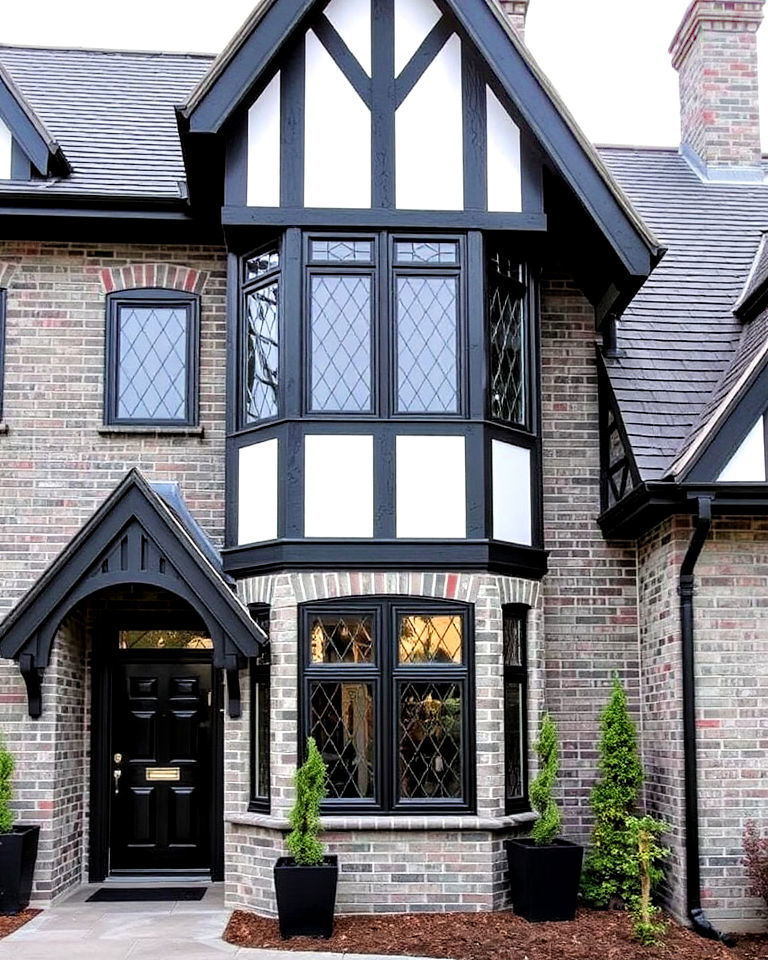 tudor style details for gray brick exterior - 30 Gray Brick Exterior Home Ideas
