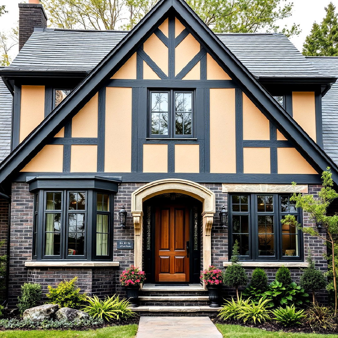 tudor style home with black brick exterior - 40 Black Brick House Exteriors