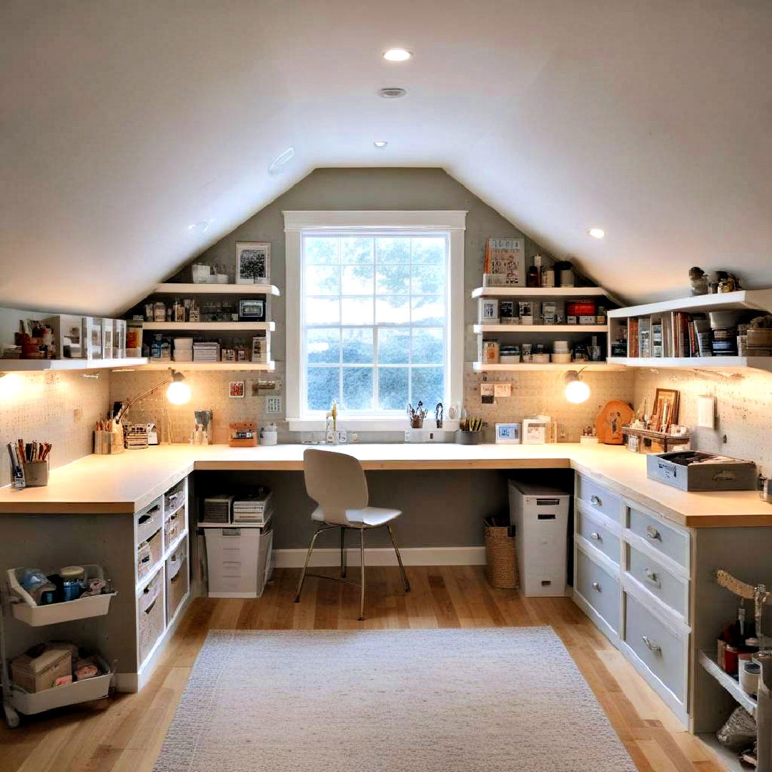 turn attic into craft room - 30 Low Ceiling Small Attic Room Ideas