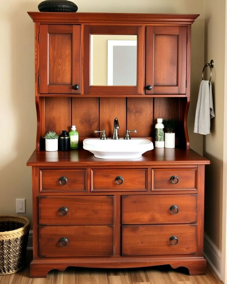 turn old dresser into stunning vanity - 15 Rustic Bathroom Vanity Ideas