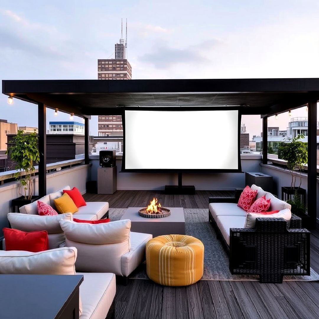 turn rooftop in outdoor movie theater - 40 Rooftop Deck Ideas