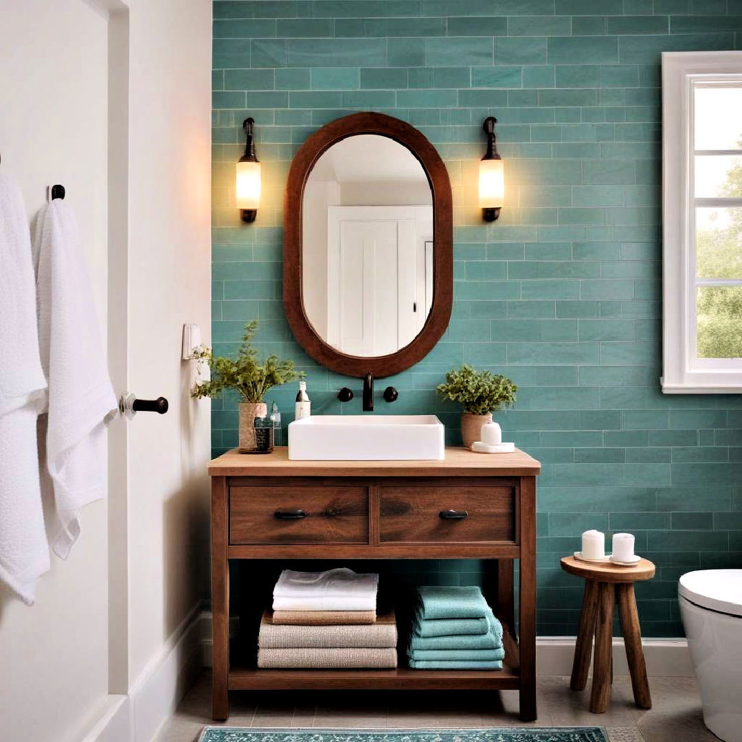 turquoise accents for boho bathroom - 25 Boho Bathroom Ideas