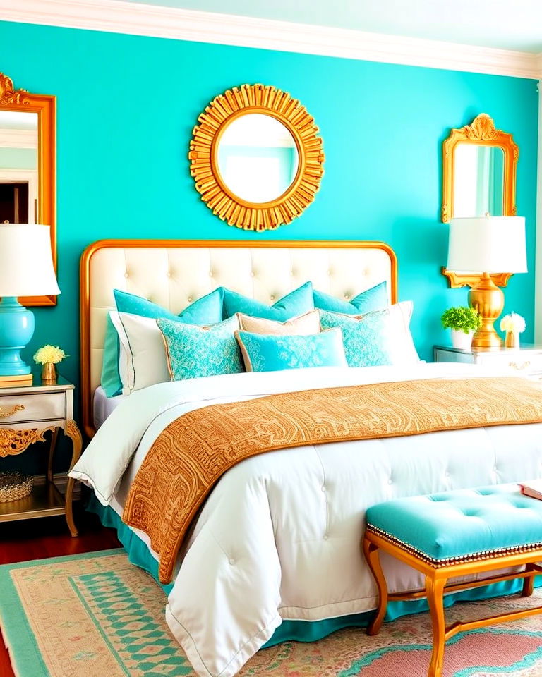 turquoise and gold accents for bedroom - 15 Turquoise Bedroom Ideas