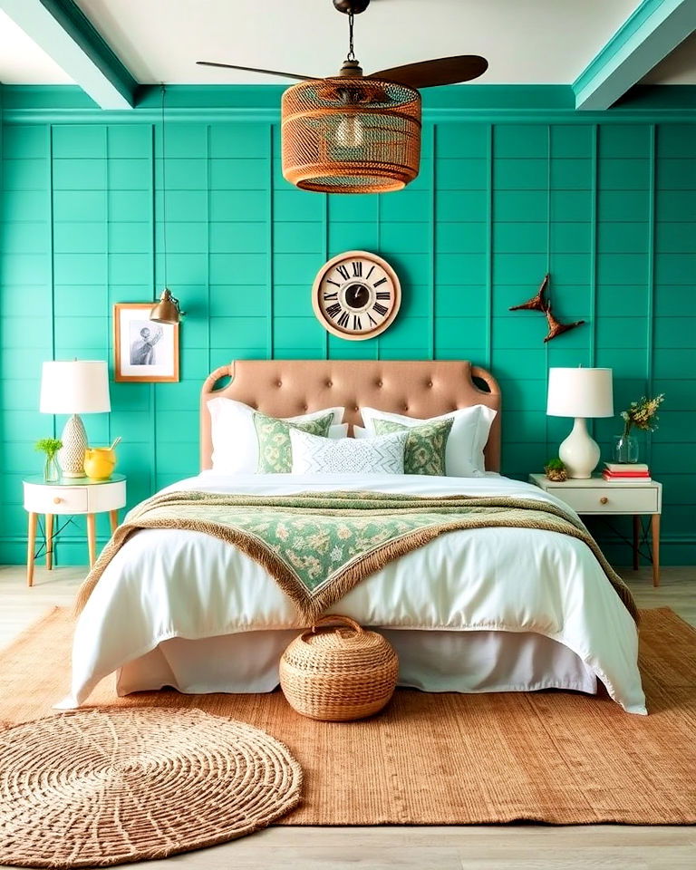 turquoise green paneling - 20 Green Panelling Bedroom Ideas
