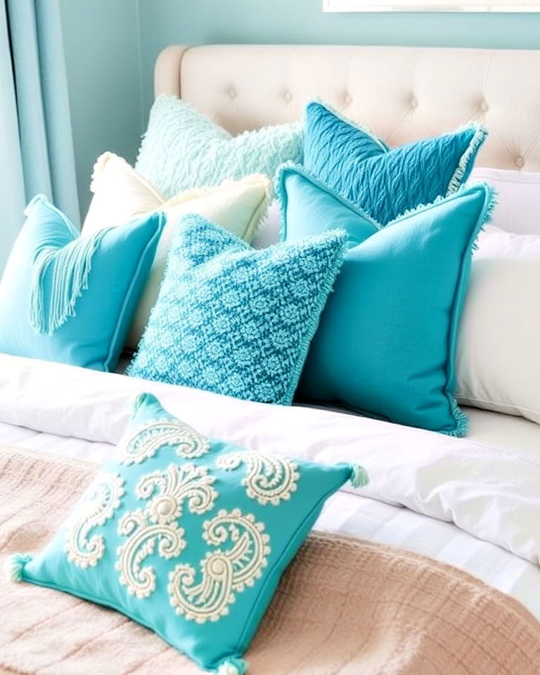 turquoise throw pillows for bedroom - 15 Turquoise Bedroom Ideas