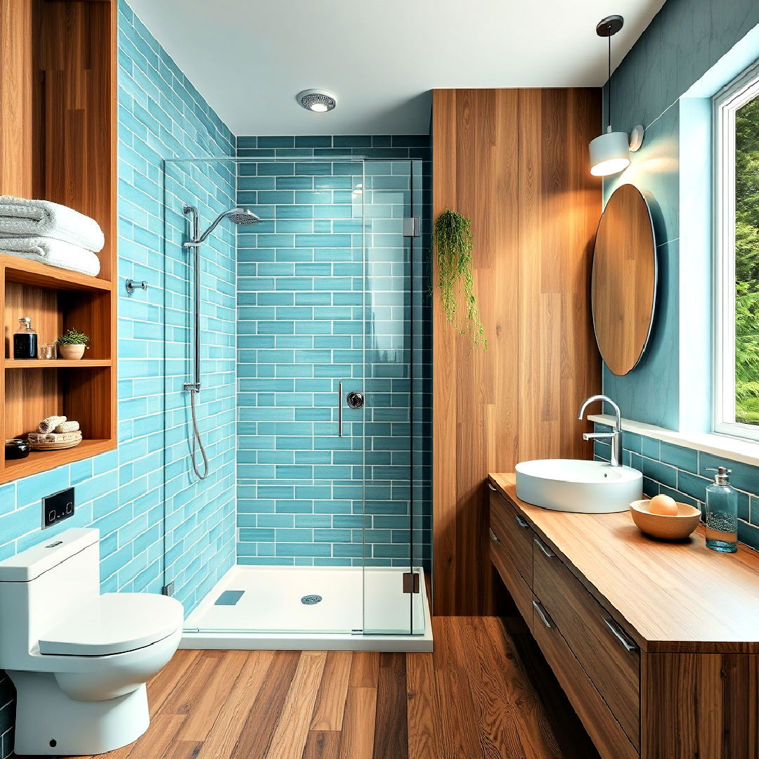 turquoise tiles for coastal vibe - 30 Walk-in Shower Tile Ideas