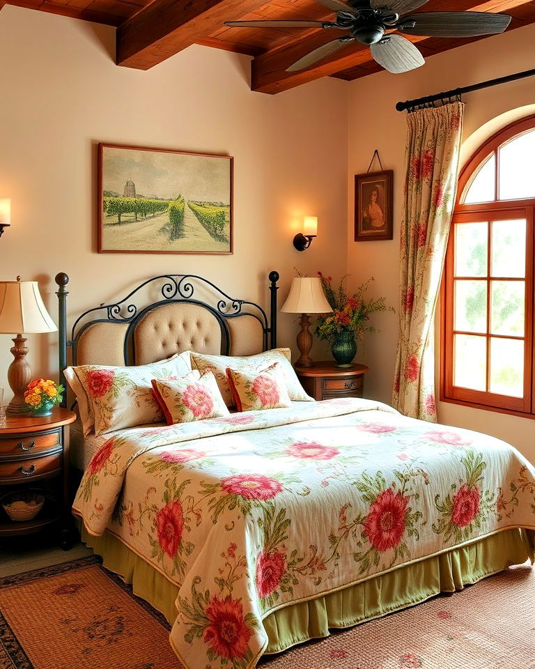 tuscan bedroom with floral and vineyard motifs - 20 Tuscan Bedroom Ideas