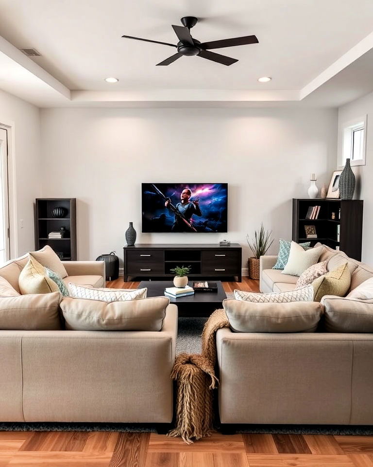 tv centric layout for living room - 25 Living Room Layout Ideas