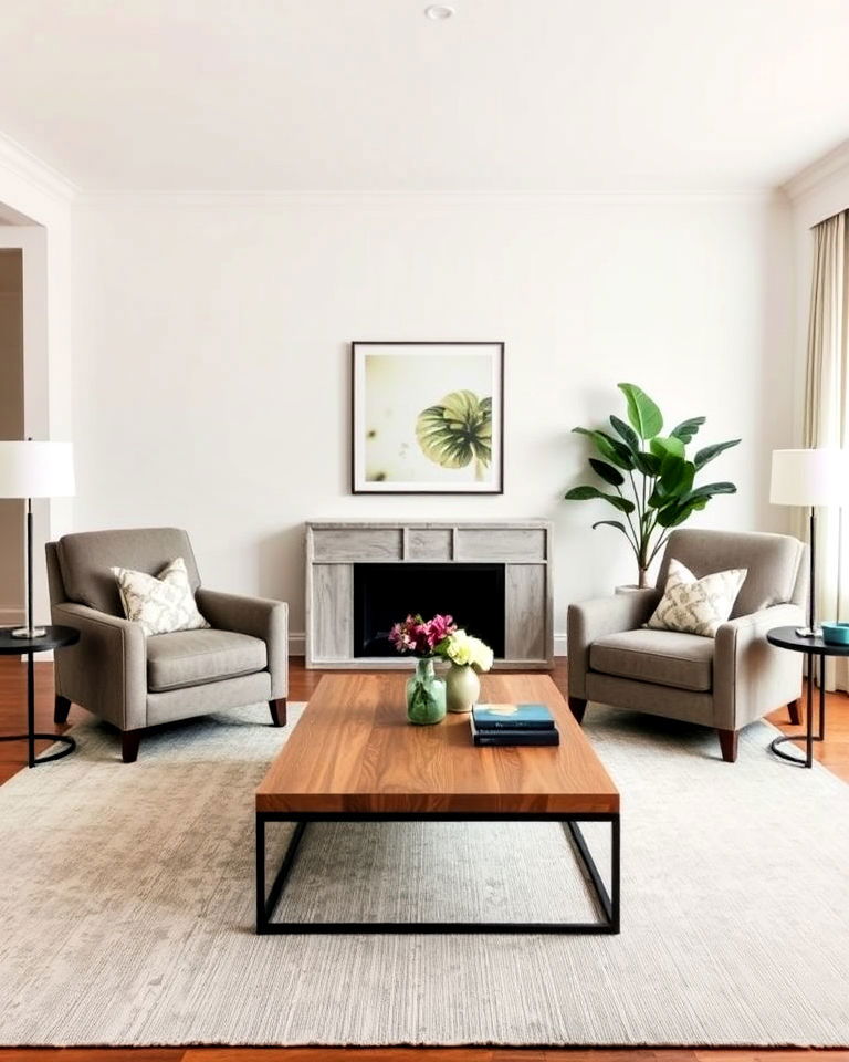 twin armchairs for symmetrical living room - 15 Symmetrical Living Room Ideas