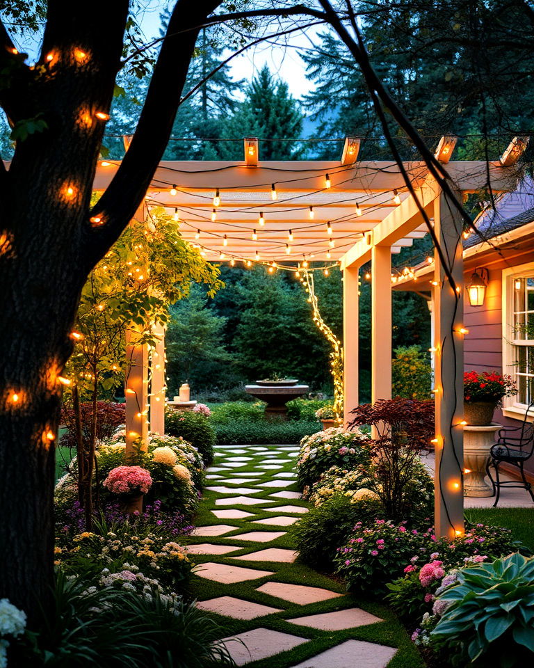 twinkling string lights for fairytale garden - 20 Fairytale Garden Ideas