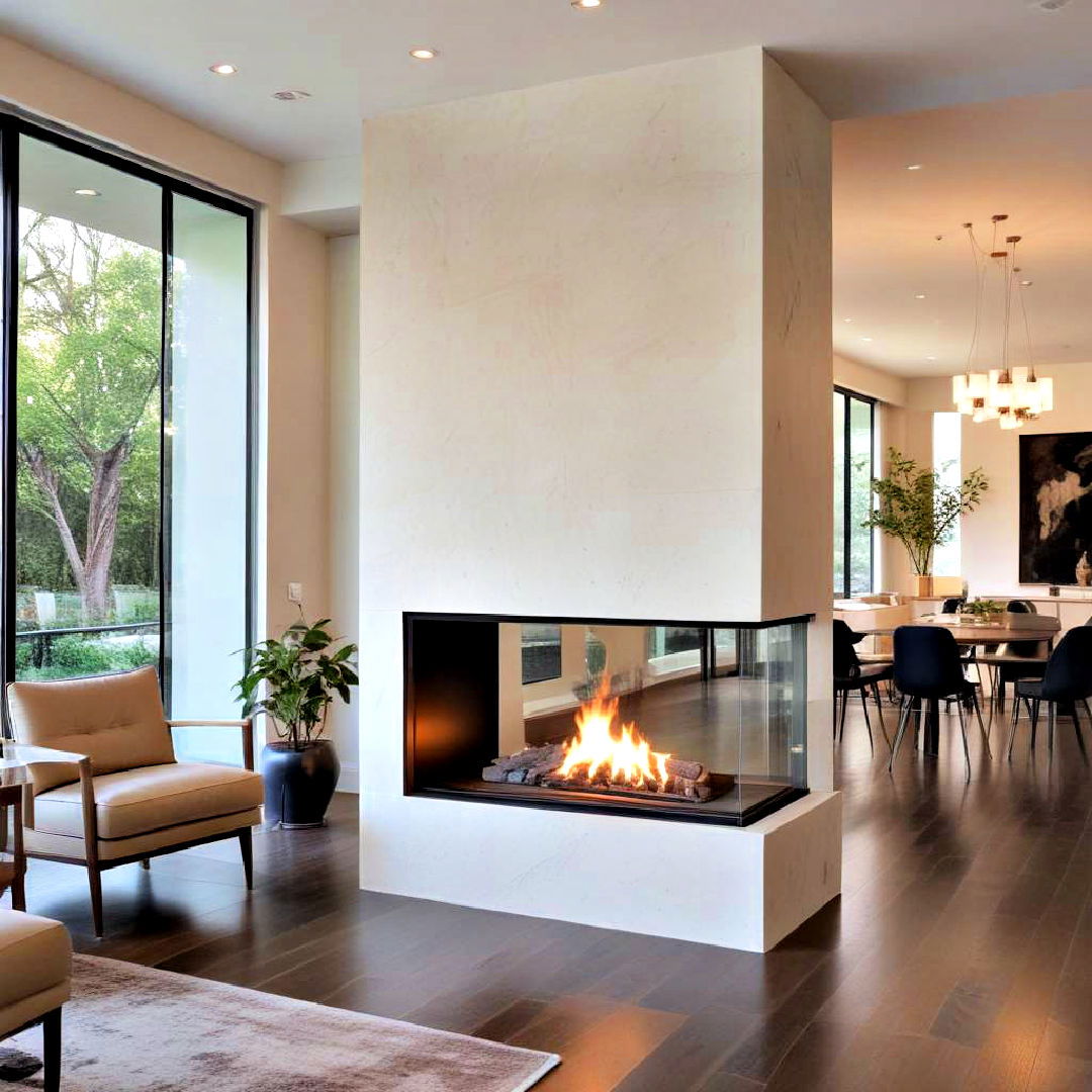 two sided see through fireplace - 40 Modern Fireplace Ideas