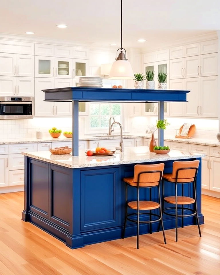 two tiered blue island - 30 White Kitchen Cabinets With Blue Island