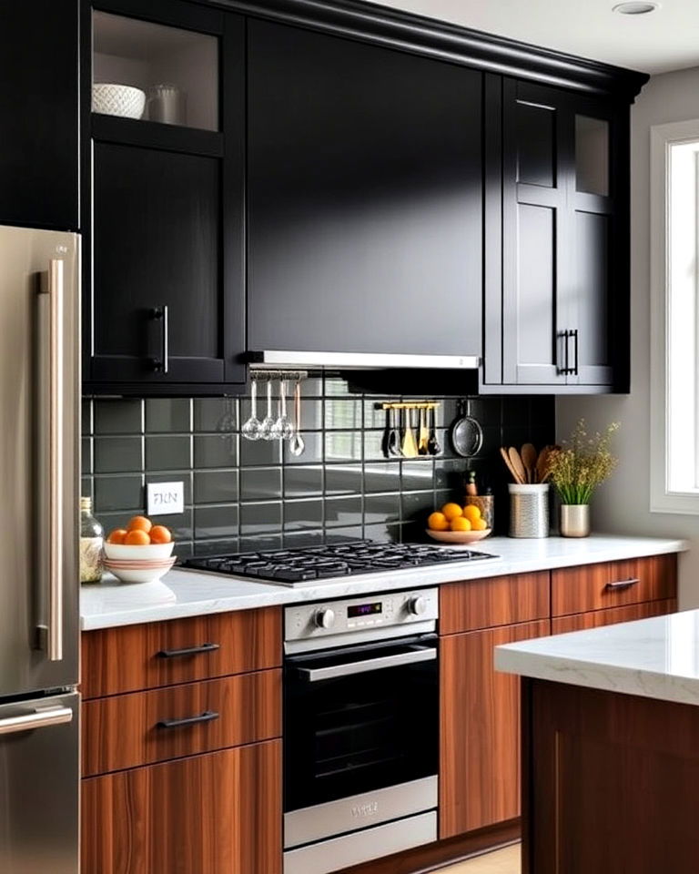 two tone black and brown kitchen cabinetry - 20 Black and Brown Kitchen Ideas