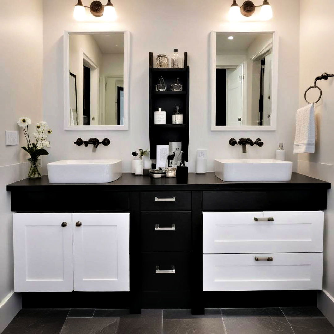 two tone cabinetry for black and white bathroom - 40 Black and White Bathroom Ideas