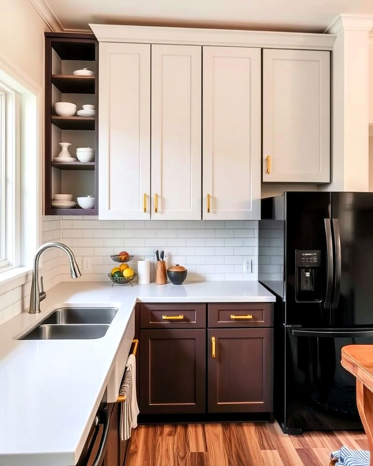 two tone cabinetry for small kitchen with black appliances - 20 Small Kitchen with Black Appliances Ideas